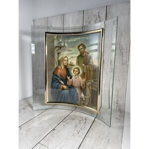 Sagrada Familia/ Holy Family Painting in Clear Glass Curved Frame